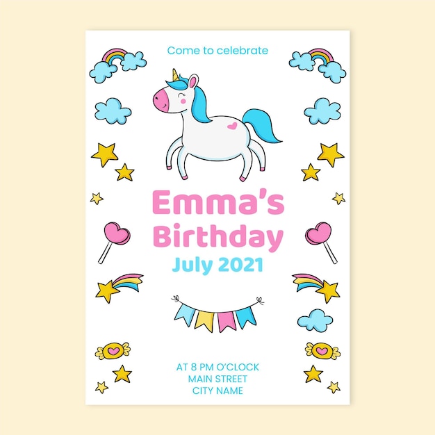 Invitation D Anniversaire De Licorne Pour Enfants Vecteur Premium
