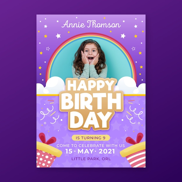 Invitation d'anniversaire pour enfants avec photo