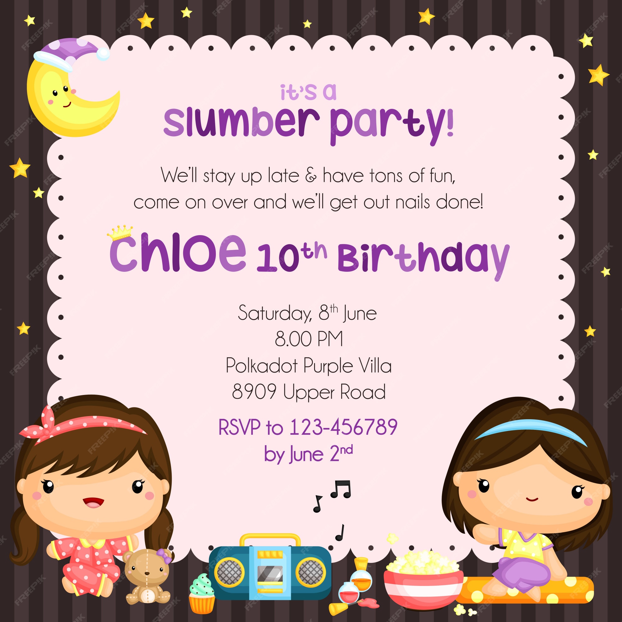 Invitation D Anniversaire De Soiree Pyjama Vecteur Premium