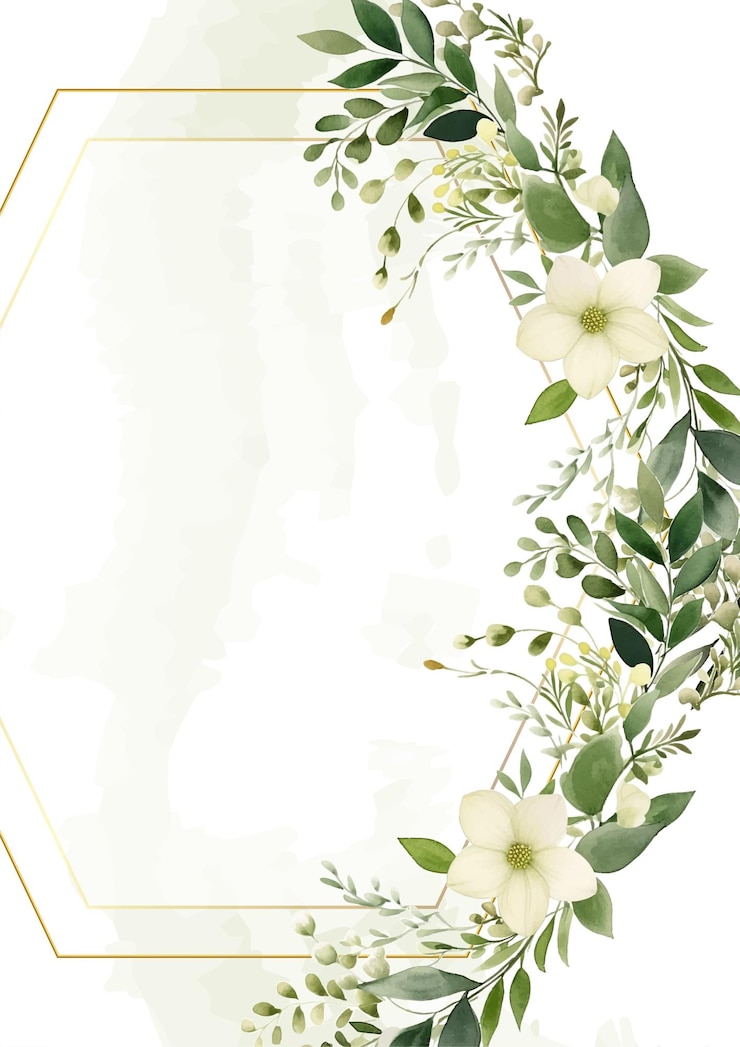 Vecteur invitation à l'aquarelle moderne à fond blanc et vert avec des fleurs et des fleurs
