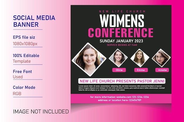 Invitation à la bannière du webinaire en direct de la conférence des femmes d'affaires et publication sur les réseaux sociaux