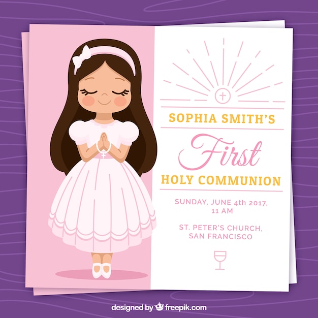 Invitation Avec Une Belle Fille De Première Communion