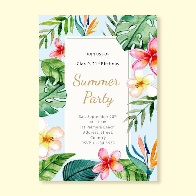 Vecteur invitation de carte d'anniversaire de fête d'été