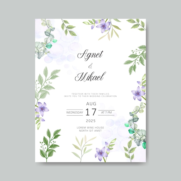 Invitation Carte De Mariage Avec Belle Fleur Et Feuilles