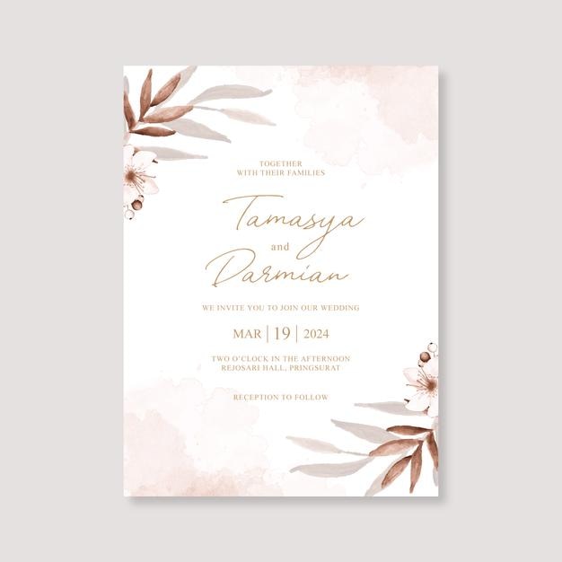 Invitation de carte de mariage élégante avec aquarelle florale