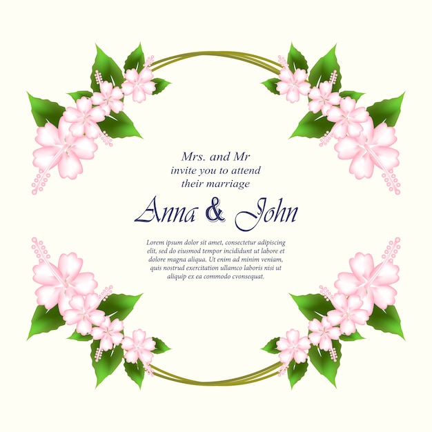 Invitation, carte de mariage avec fleurs d&#39;hibiscus