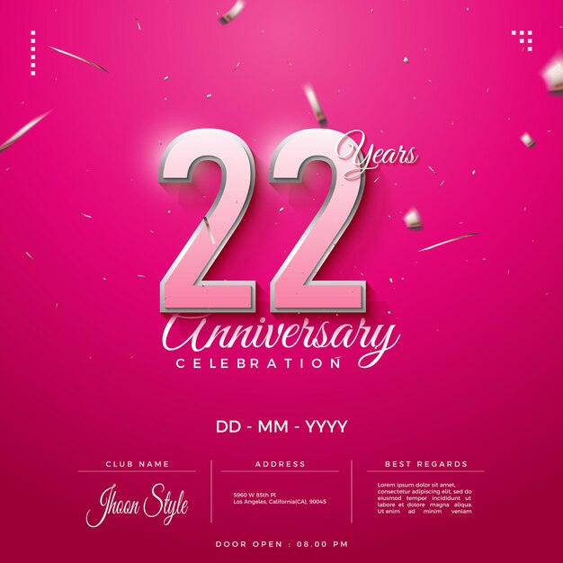 Invitation colorée du 22e anniversaire avec date et nom du club