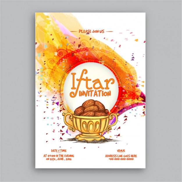 Vecteur invitation colorée iftar partie avec des formes géométriques