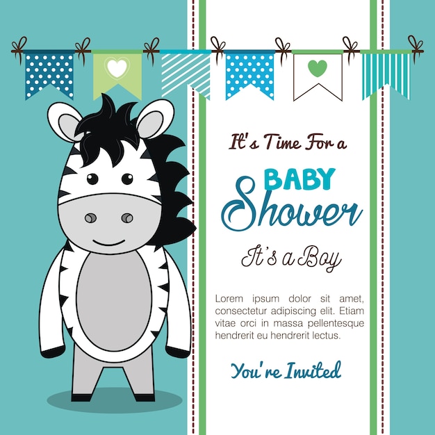 Vecteur invitation de douche de bébé avec animal en peluche