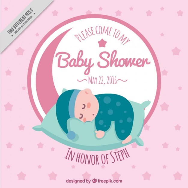 Vecteur invitation de douche de bébé avec un bébé endormi