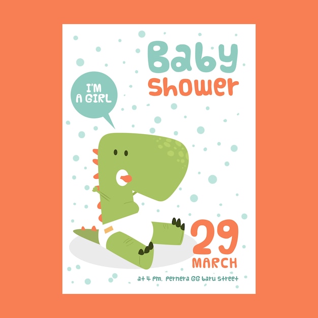 Invitation De Douche De Bébé Pour Fille Avec Dinosaure