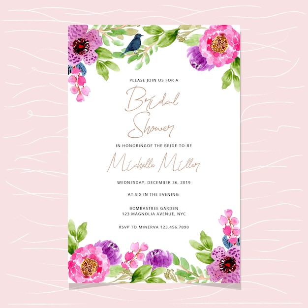 Invitation De Douche Nuptiale Avec Fond Aquarelle Floral