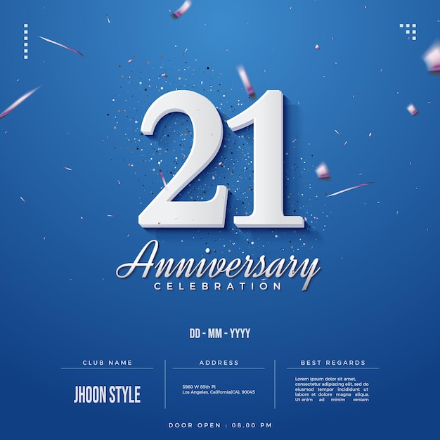 Invitation du 21e anniversaire avec des chiffres blancs purs