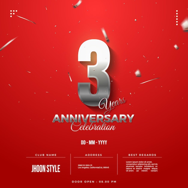 Invitation du 3e anniversaire avec des chiffres en argent
