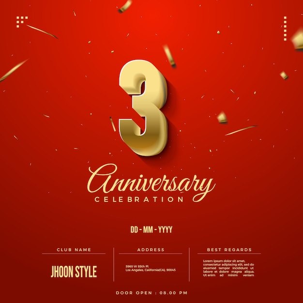 Invitation du 3e anniversaire avec des chiffres dorés luxueux
