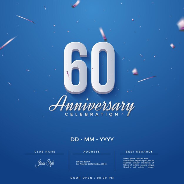 Invitation du 60e anniversaire avec numéros en feuille d'argent et dispersion