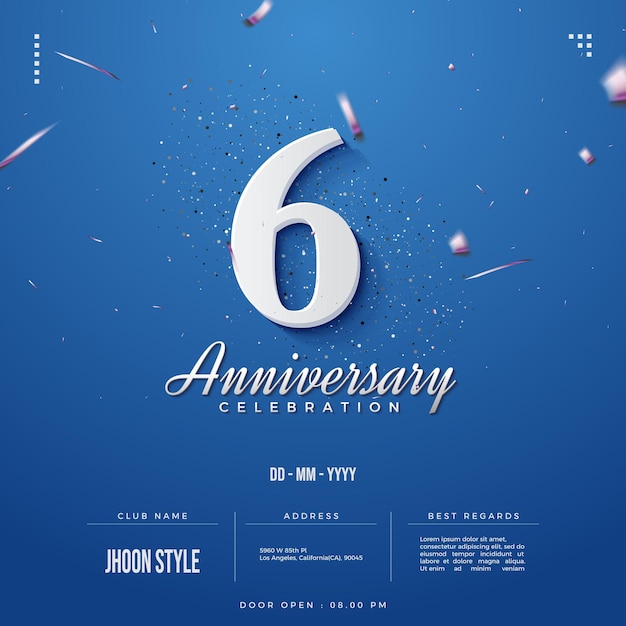 Invitation du 6e anniversaire avec des chiffres blancs purs