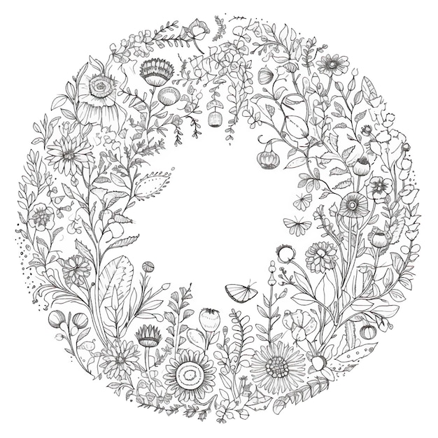 Vecteur invitation à l'encre ornée croquis dessin d'ornement contour mariage romantique bordure ronde livre de vœux