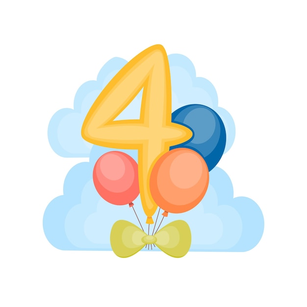 Invitation à Une Fête D'anniversaire De 4 Ans Avec Des Ballons Carte De Voeux Modèle De Célébration Du 4e Anniversaire