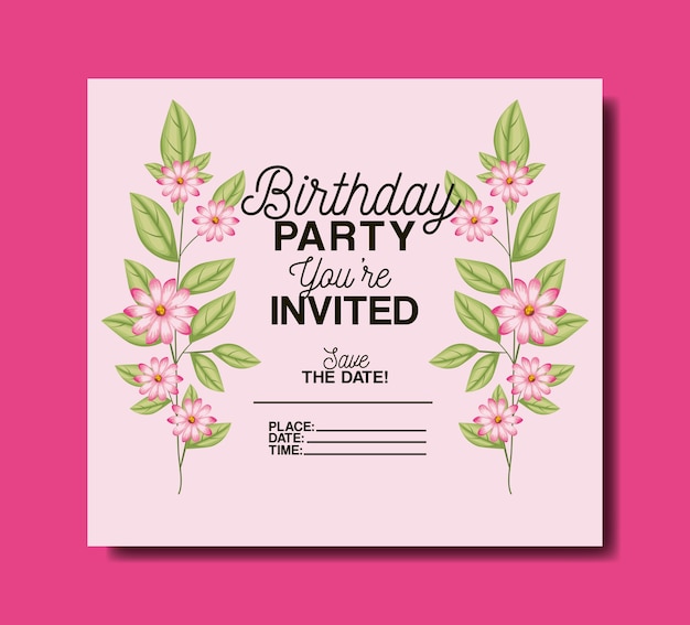 Invitation De Fête D'anniversaire Avec Décoration Florale