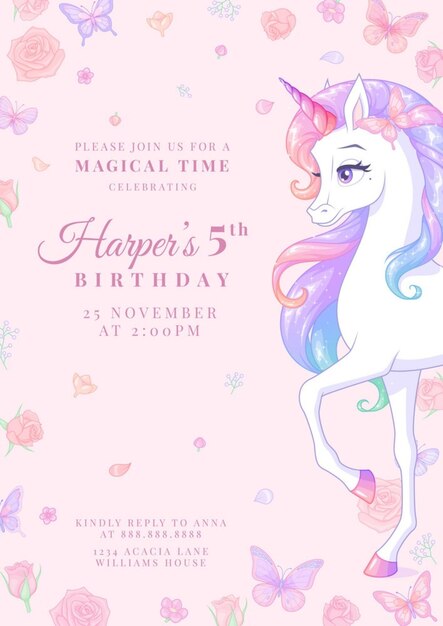 Invitation à Une Fête D'anniversaire Avec Une Licorne.