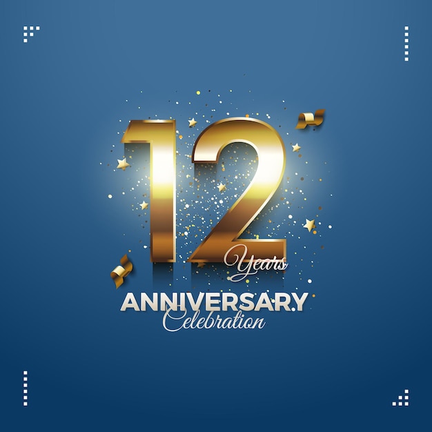 Invitation à une fête du 12e anniversaire avec des nombres dorés brillants