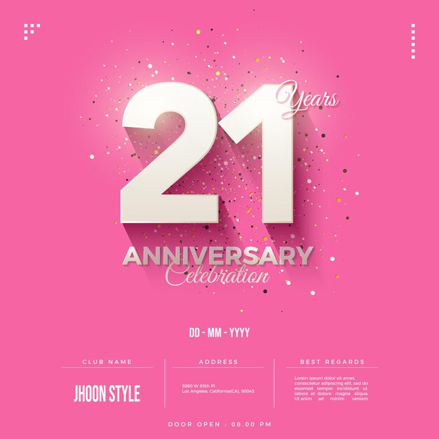 Invitation à la fête du 21e anniversaire avec des numéros ombragés