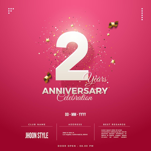 Invitation à la fête du 2e anniversaire avec des chiffres blancs doux
