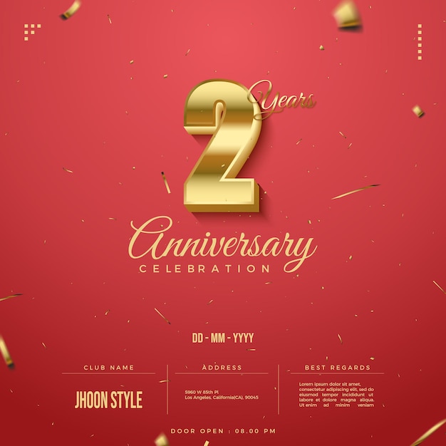 Invitation à la fête du 2e anniversaire avec des nombres d'or