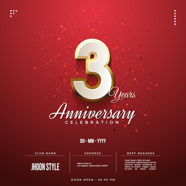 Invitation à la fête du 3e anniversaire avec bordure dorée