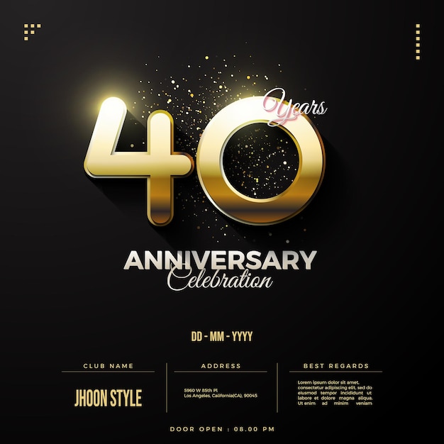 Invitation à La Fête Du 40e Anniversaire Avec Des Chiffres En Or