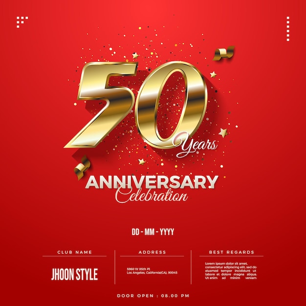 Invitation à une fête du 50e anniversaire avec des chiffres en or à motifs