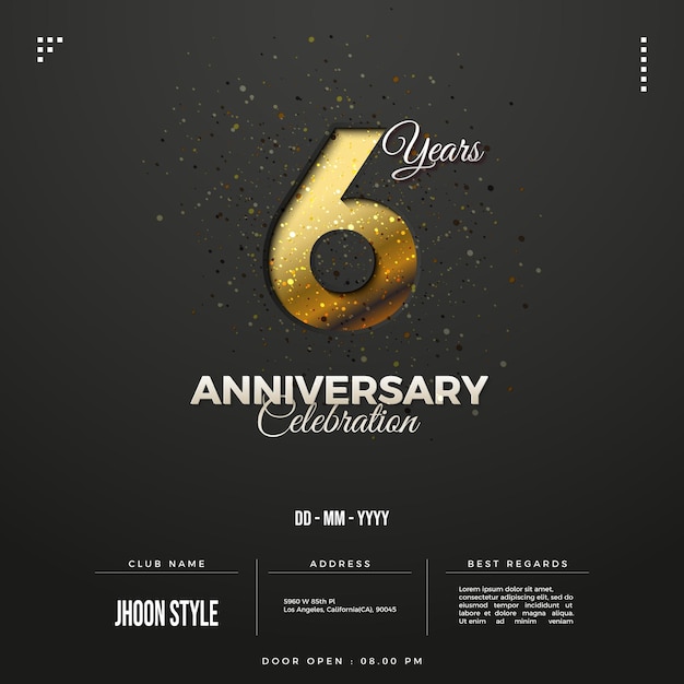 Invitation à La Fête Du 6e Anniversaire Avec Des Chiffres En Or