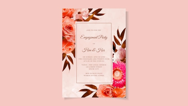 Invitation de fête de fiançailles florale pour mariage dans une invitation de fleur botanique romantique