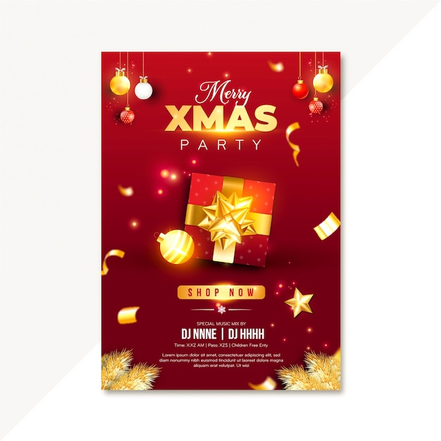 Invitation de fête de Noël avec boîte-cadeau rouge