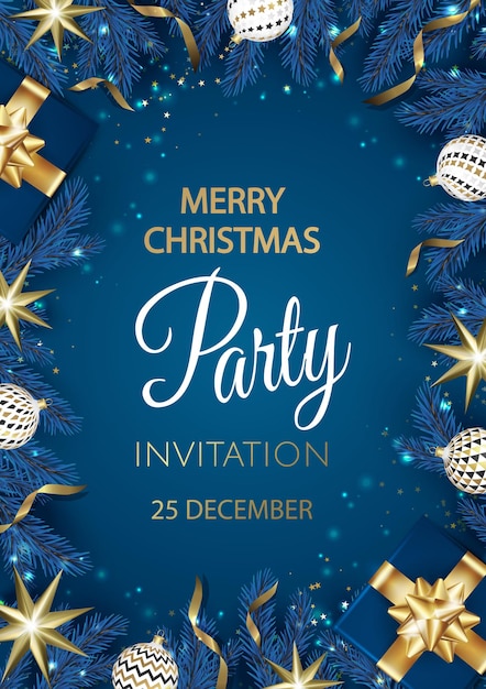 Invitation à la fête de Noël joyeux. Décoration de carte de bonne année. Fond d'hiver. Vacances saisonnières.