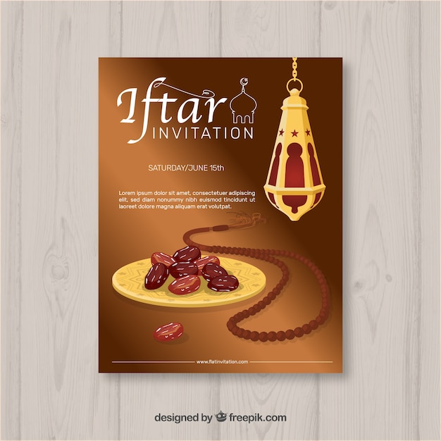 Invitation Iftar Avec De La Nourriture Et Du Thé Dans Un Style Plat