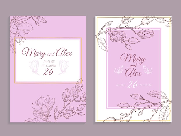 Invitation De Magnolia. Invitation De Mariage Floral Moderne.