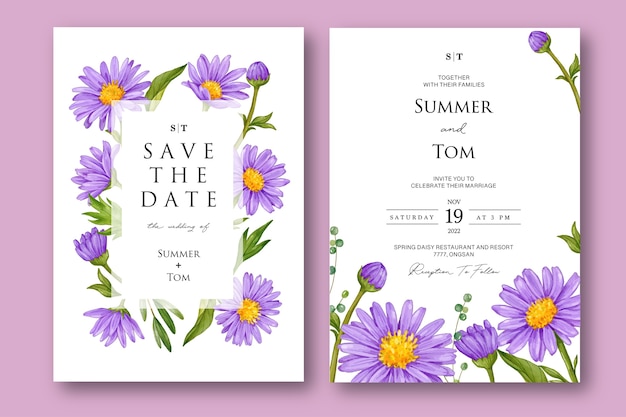 Invitation De Mariage Aquarelle Fleur Pourpre