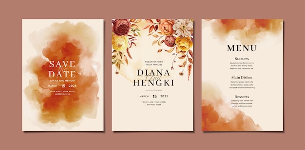 Invitation De Mariage Aquarelle Avec Fleurs D'automne