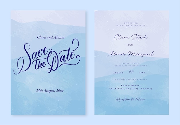 invitation de mariage aquarelle de montagne bleue