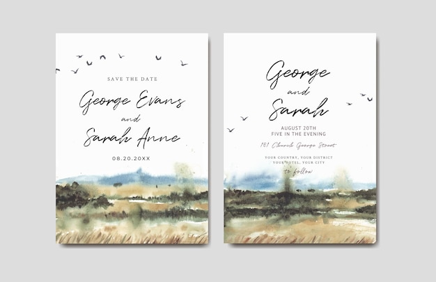 Invitation De Mariage D'aquarelle De Paysage De Nature De Savane