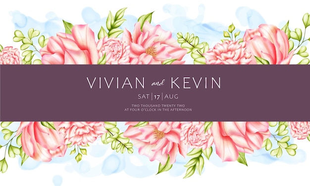 Vecteur invitation de mariage aquarelle romantique avec cadre floral