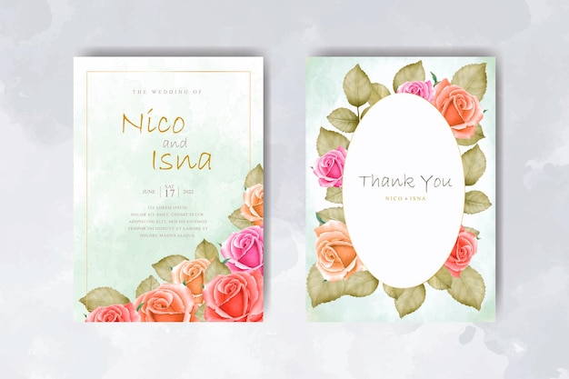 Invitation De Mariage Aquarelle Romantique Et Modèle De Menu