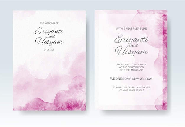 Vecteur invitation de mariage avec aquarelle splash abstraite