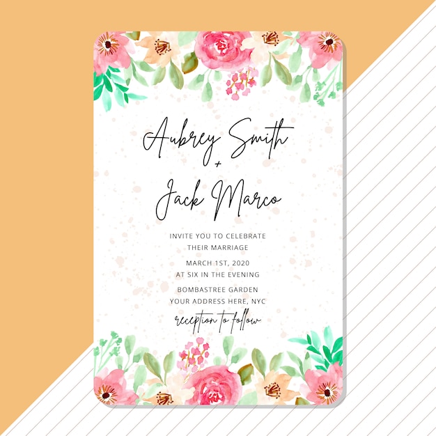 invitation de mariage avec beau cadre de fleur aquarelle