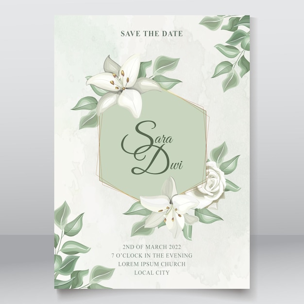 Vecteur invitation de mariage avec de beaux lys floraux