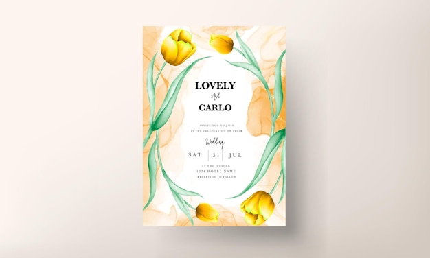 Invitation De Mariage Avec Une Belle Fleur De Tulipe Aquarelle Jaune