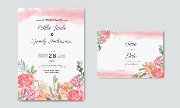Invitation de mariage avec de belles fleurs romantiques