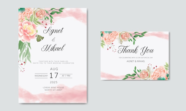 Invitation de mariage avec de belles fleurs romantiques